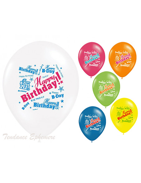 1 6 Ballons Happy Birthday Multicolores 30cm