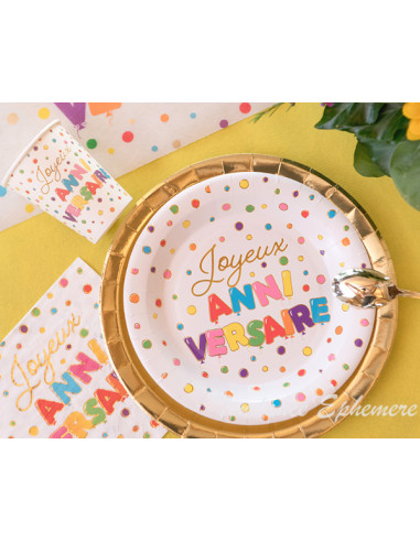 1 Serviette Papier Anniversaire Pois or 33cm