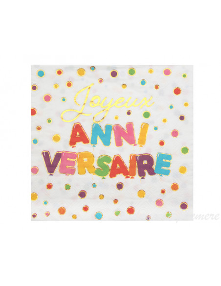 3 Serviette Papier Anniversaire Pois or 33cm