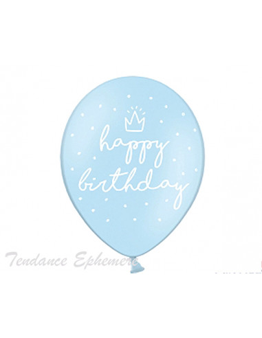 1 6 Ballons HBirthday Prince Bleu Pastel 30cm