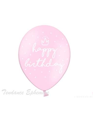 1 6 Ballons HBirthday Princesse Rose Pastel 30cm