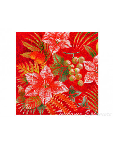 1 Serviette Papier Fleurs Rouge