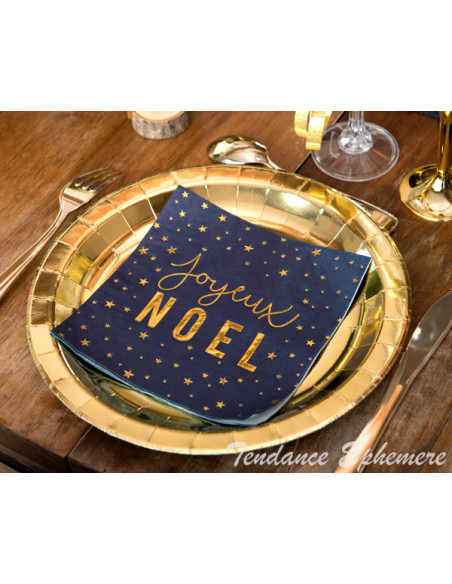 1 Serviette Papier Joyeux Noel Bleu Nuit Or