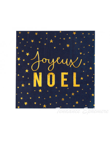 2 Serviette Papier Joyeux Noel Bleu Nuit Or