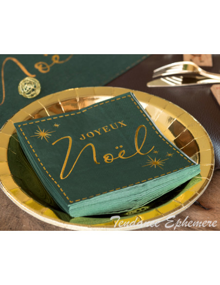 1 Serviette Papier Joyeux Noel Vert Sapin