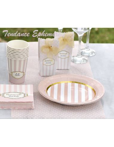 1 Assiette Carton Rose Pastel et Or