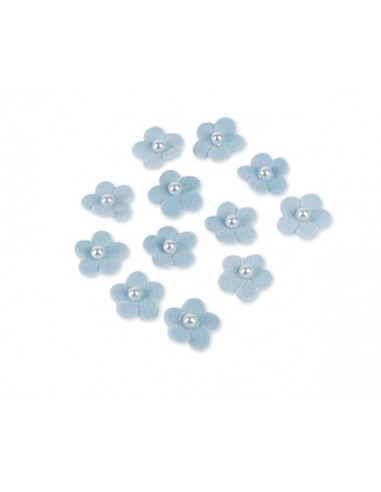 12 Fleurs Adhesives Velours Bleu Ciel...