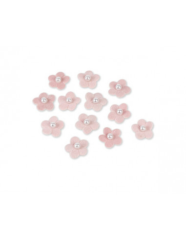 12 Fleurs Adhesives Velours Rose 2.2cm