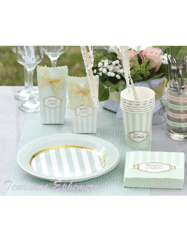 1 Assiette Carton Vert Pastel Et Or