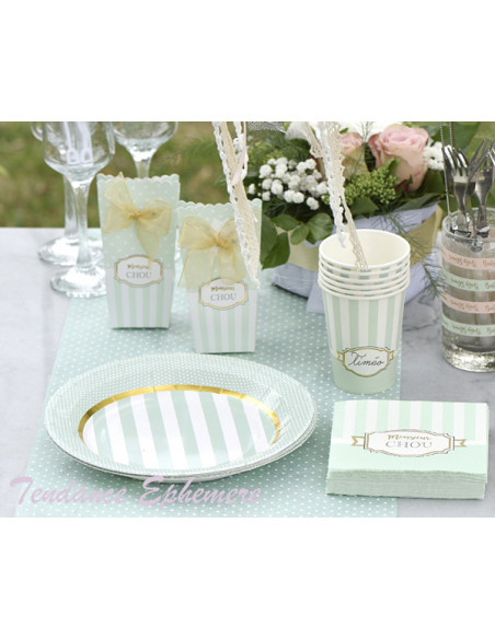 1 Assiette Carton Vert Pastel Et Or