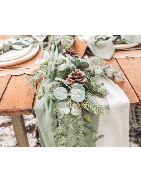 Chemin de table gaze de coton vert sauge - L'Incroyable