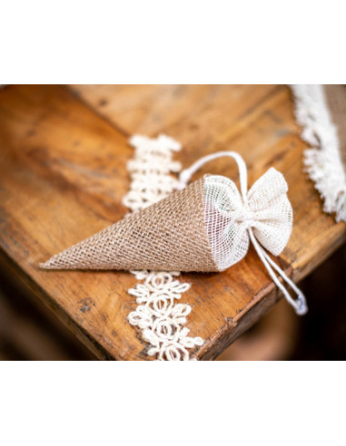 Boite a  Dragees Cornet Jute 16cm