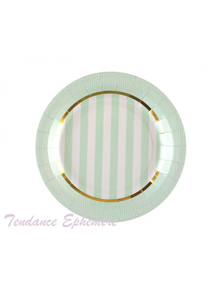 2 Assiette Carton Vert Pastel Et Or