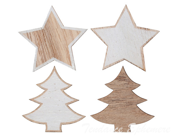 Decoration Etoiles et Sapins Bois 4cm