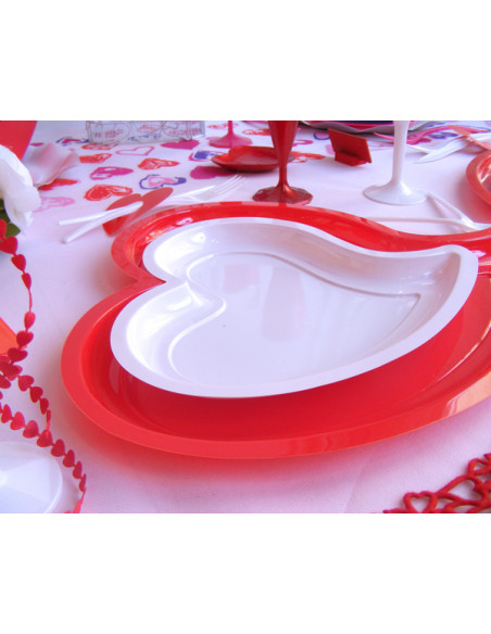 2 Assiette Plastique Coeur Rouge 31cm