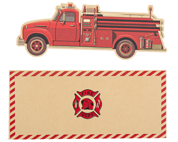 8 Cartes Invitation Pompier Kraft Rouge