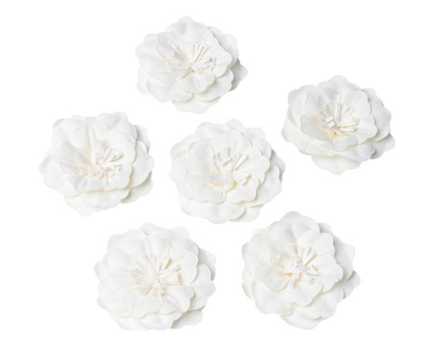 6 Fleurs Adhesives Papier Ivoire 5cm