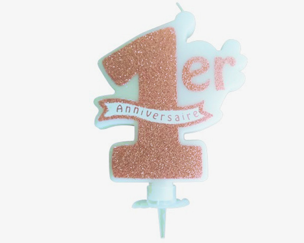 Bougie Anniversaire 1 An Rose Gold 10cm