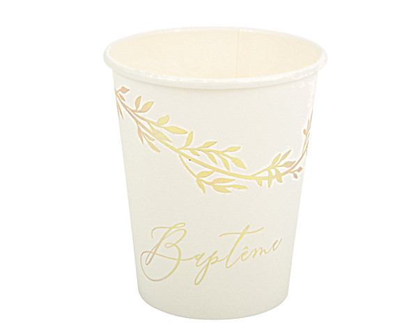 Gobelet Carton Bapteme Brins Blanc Or