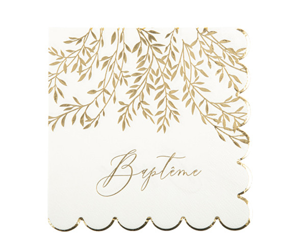 Serviette Papier Bapteme Brins Blanc Or