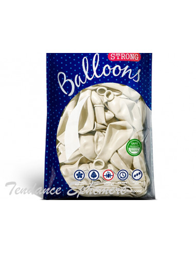 50 Ballons Metalliques Blanc Nacre 27cm