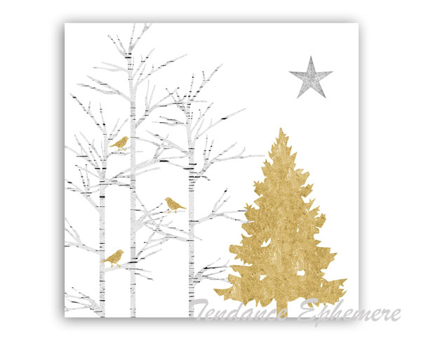 Serviette Papier Sapin De Noel Or Foret