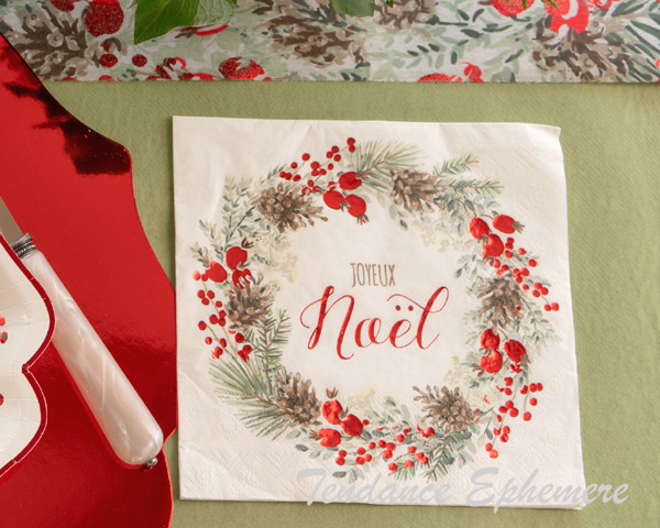 Serviette Papier Couronne de Noel Rouge