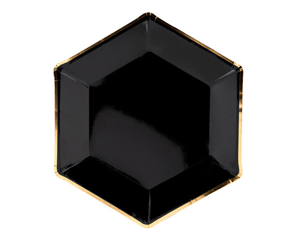 Assiette Hexagonale Noire Lisere Or 23cm