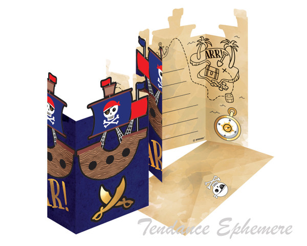 8 Cartes Invitation Pirate