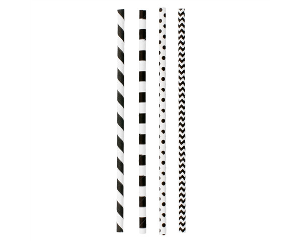 Paille Papier Motif Noir Blanc 20cm -...