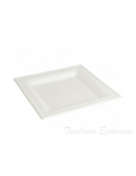 2 Assiette Biodégradable Canne à Sucre Carrée 16 cm - 25