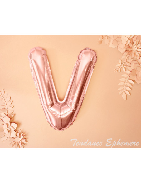 2 Ballon Lettre Aluminium V Rose Gold 35cm