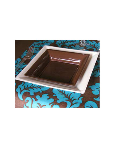 1 Assiette Plastique Carrée Chocolat 16,5cm