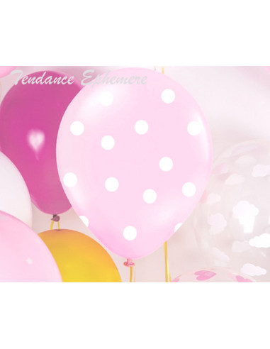 1 50 Ballons Rose Pastel Pois Blanc 30cm