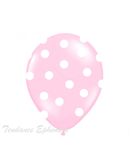 2 6 Ballons Rose Pastel Pois Blanc 30cm