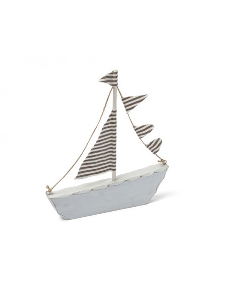 2 Bateau Bois Taupe et Blanc 20cm