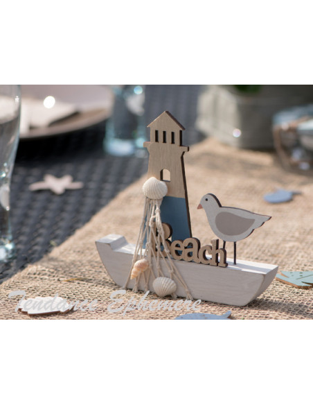 1 Bateau Pêche Bois et Mouette 15cm