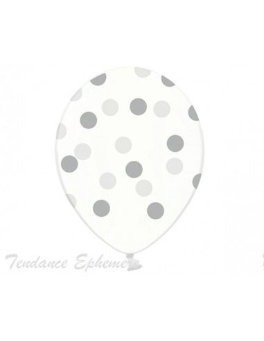 1 6 Ballons Transparents Pois Argent 30cm